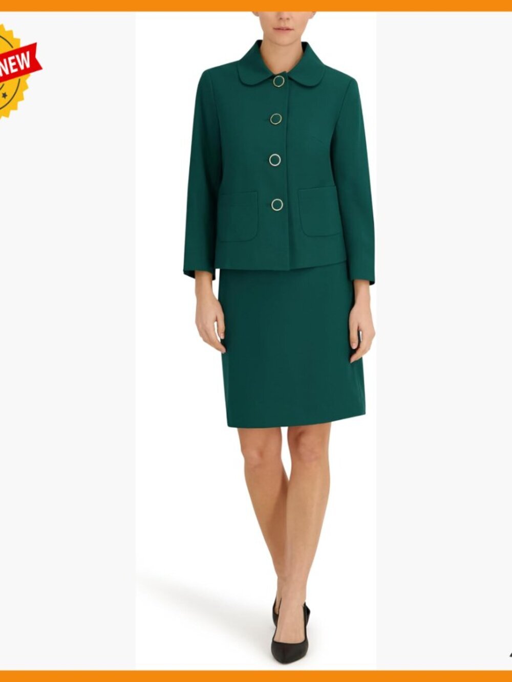 Women's Four Button Jacket Peter Pan Collar Skirt Set Workwear